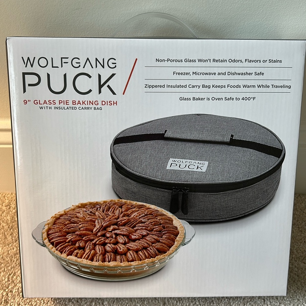 Wolfgang Puck 9” Glass Pie Baking Dish With Insulated Carry Bag, NWOT